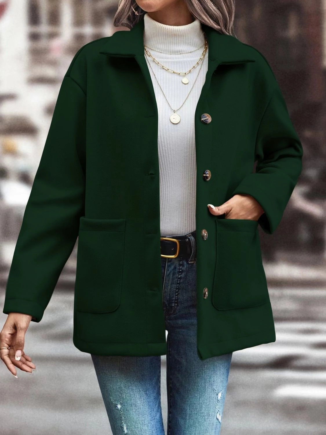 Pocketed Collared Neck Button Up Jacket Grab It Before Gone