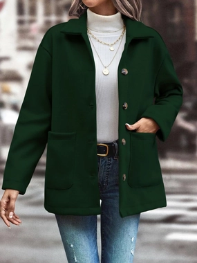 Pocketed Collared Neck Button Up Jacket Grab It Before Gone