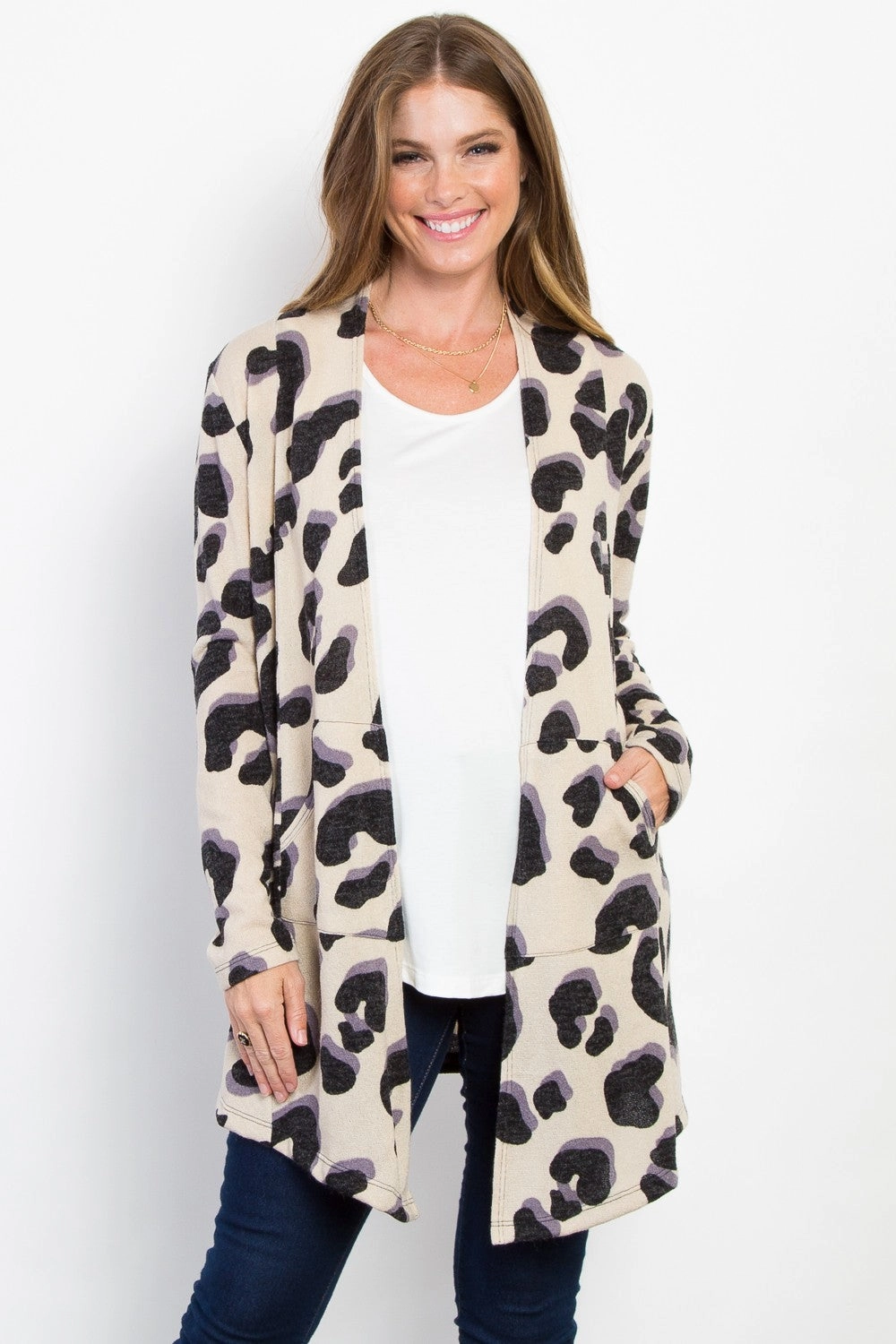 MustHave Deals Shop Hot Picks Be Stage Printed Open Front Knit Cardigan With Pockets