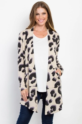 Be Stage Printed Open Front Knit Cardigan With Pockets Limited Time Hot Deal Hot Sale Frenzy