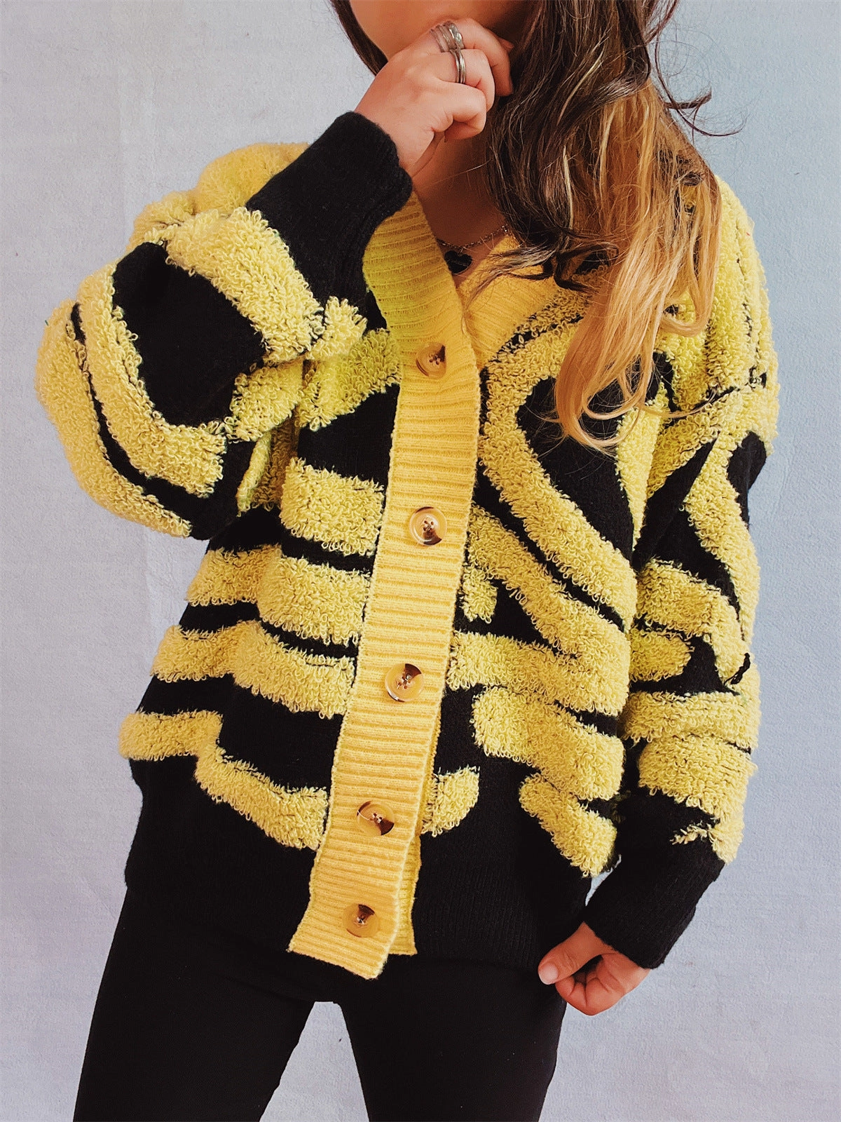 Contrast Button Up Long Sleeve Cardigan Grab Your Deal Today