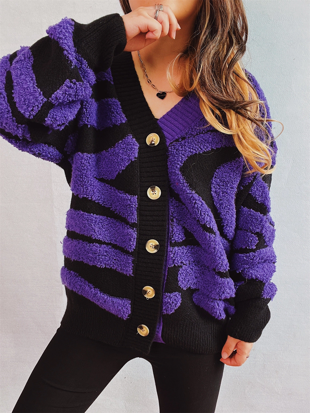 Limited Stock Deals Contrast Button Up Long Sleeve Cardigan