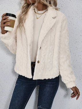 Fuzzy Button Up Collared Neck Jacket Hot Offer Event Shop Grab Offer