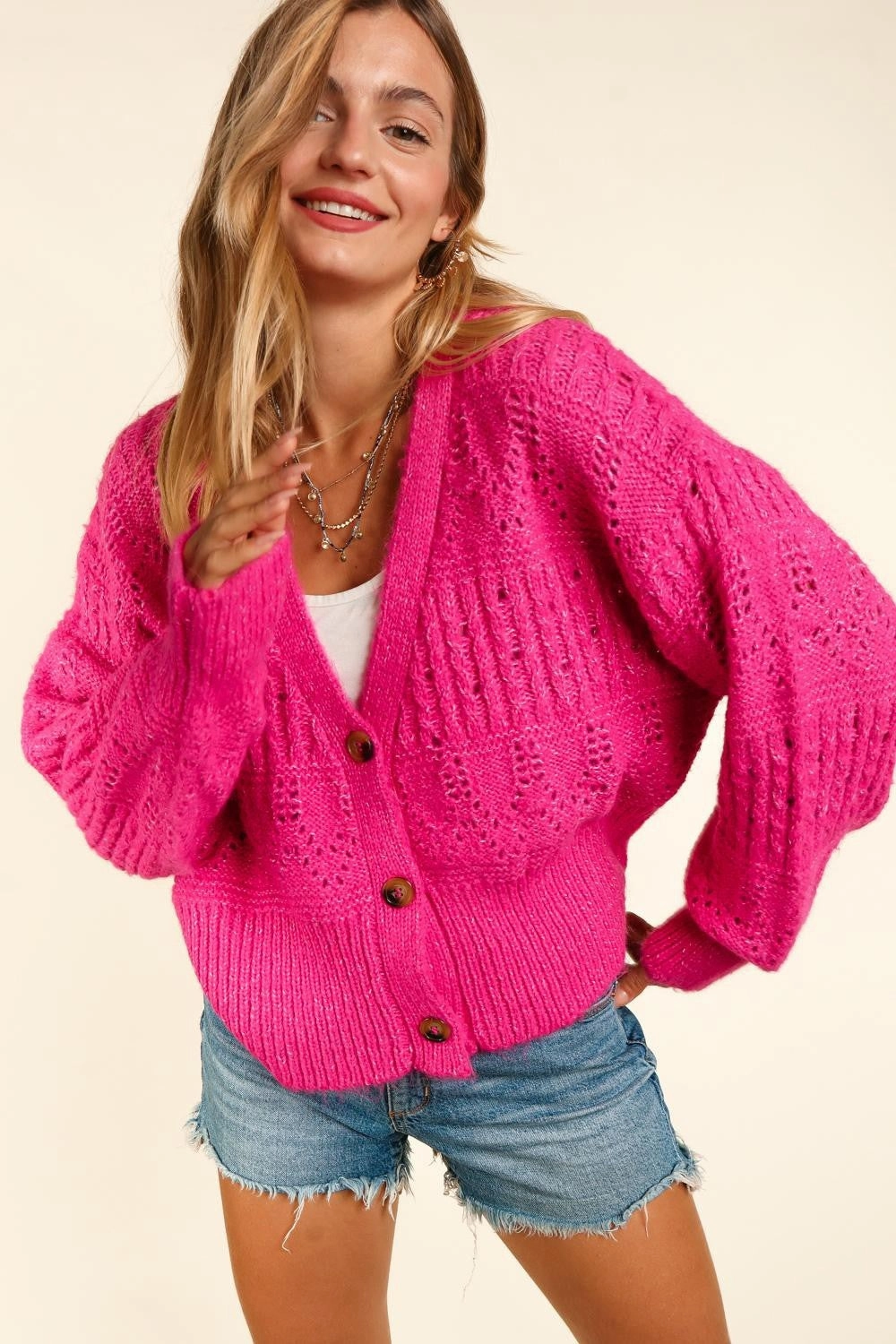 Haptics Full Size Button Down Crop Long Sleeve Cardigan Exclusive Online Offer