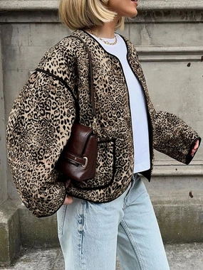 Daily Special Offer Perfee Leopard Open Front Long Sleeve Jacket