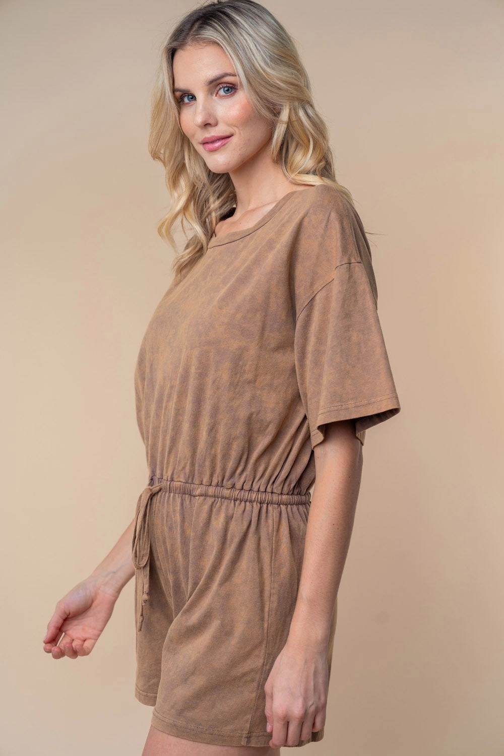 White Birch Full Size Short Sleeve Drawstring Romper Clearance Event Alert