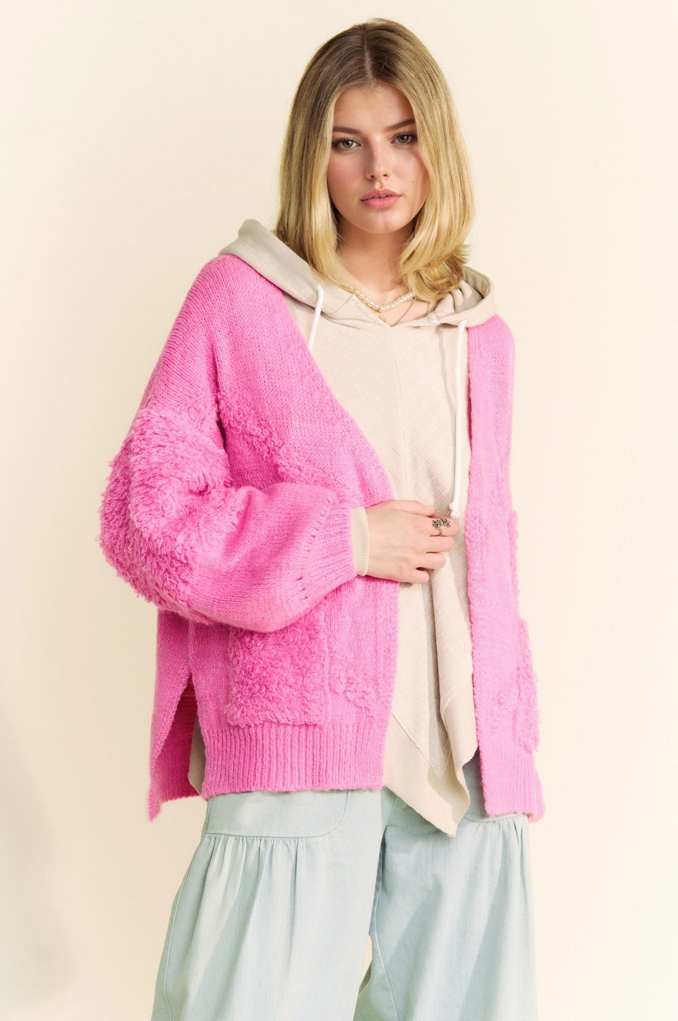 Davi & Dani Side Slit Open Front Long Sleeve Cardigan EndofWeek Deals Surprise Discount Today