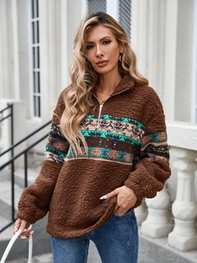 Shop Grab Now Daily Clearance Deal Half Zip Long Sleeve Fuzzy Top