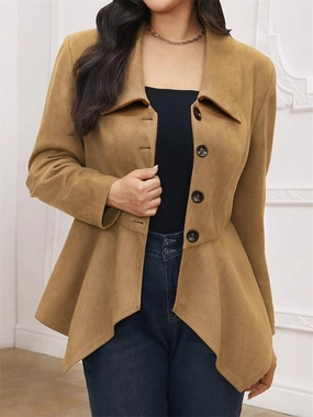Handkerchief Hem Button Up Collared Neck Jacket Trending Savings Now