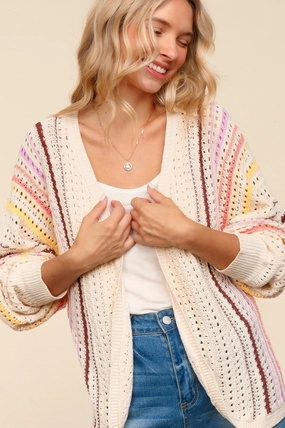 Haptics Full Size Striped Crochet Open Front Cardigan Online Deal Frenzy Online Exclusive Deal