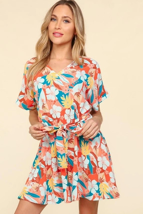 Haptics Tropical Floral Short Sleeve Tied Romper Dont Wait Save Today Shop Today Save