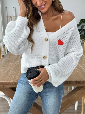 Heart Button Down V-Neck Long Sleeve Cardigan MustHave Gift Ideas Hot Pick Deal