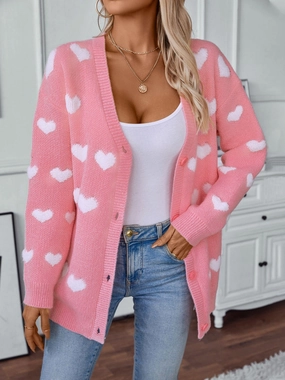 Last Chance Offer Heart V-Neck Button Up Long Sleeve Cardigan