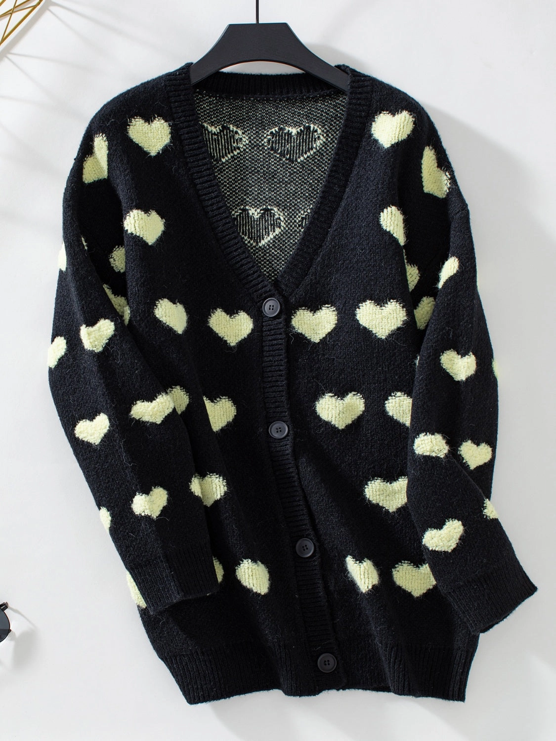 Hot Pick Sale Save Big Today Heart V-Neck Button Up Long Sleeve Cardigan
