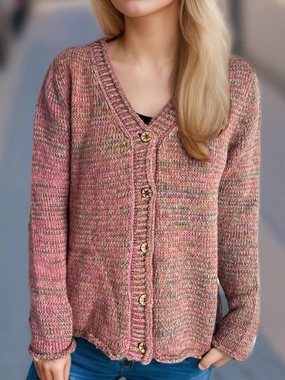 Heathered V-Neck Long Sleeve Cardigan Daily Clearance Deal Hot Item Clearance