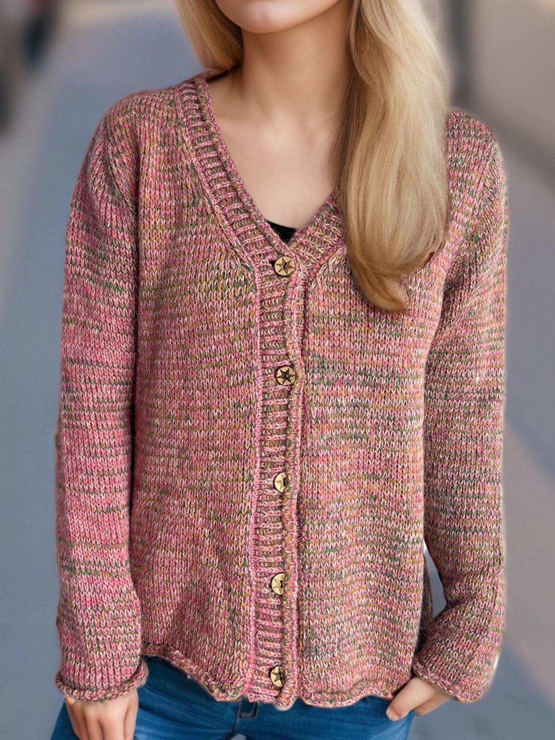 Heathered V-Neck Long Sleeve Cardigan Daily Clearance Deal Hot Item Clearance