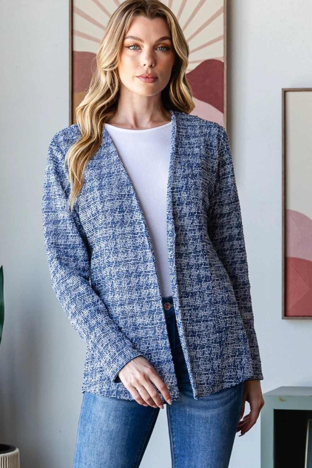 Heimish Full Size Houndstooth Tweed Open Front Blazer Perfect Gift Sale
