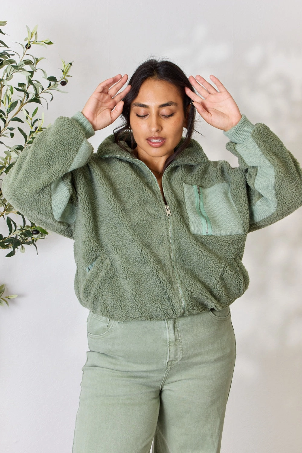 Mega Discount Event Flash Discount Today Heimish Full Size Zip Up Collared Neck Jacket