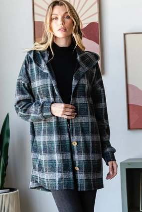 Heimish Plaid Button Down Long Sleeve Hooded Cardigan Grab It Fast