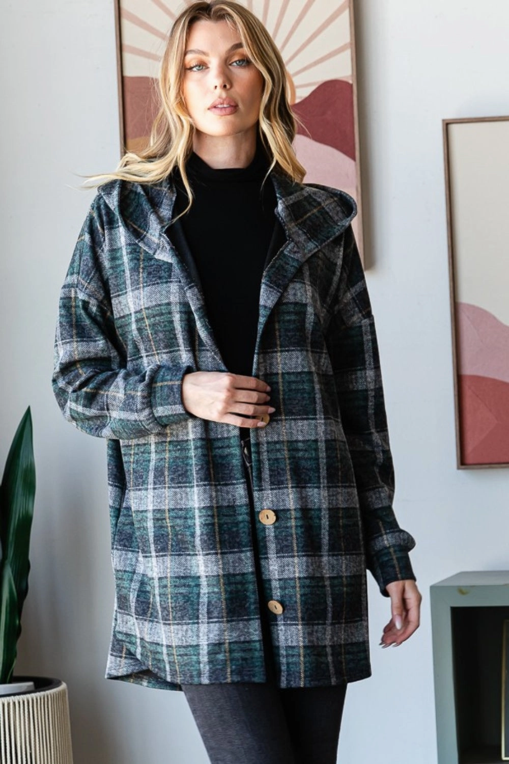 Clearance Sale Now Today Only Discount Heimish Plaid Button Down Long Sleeve Hooded Cardigan