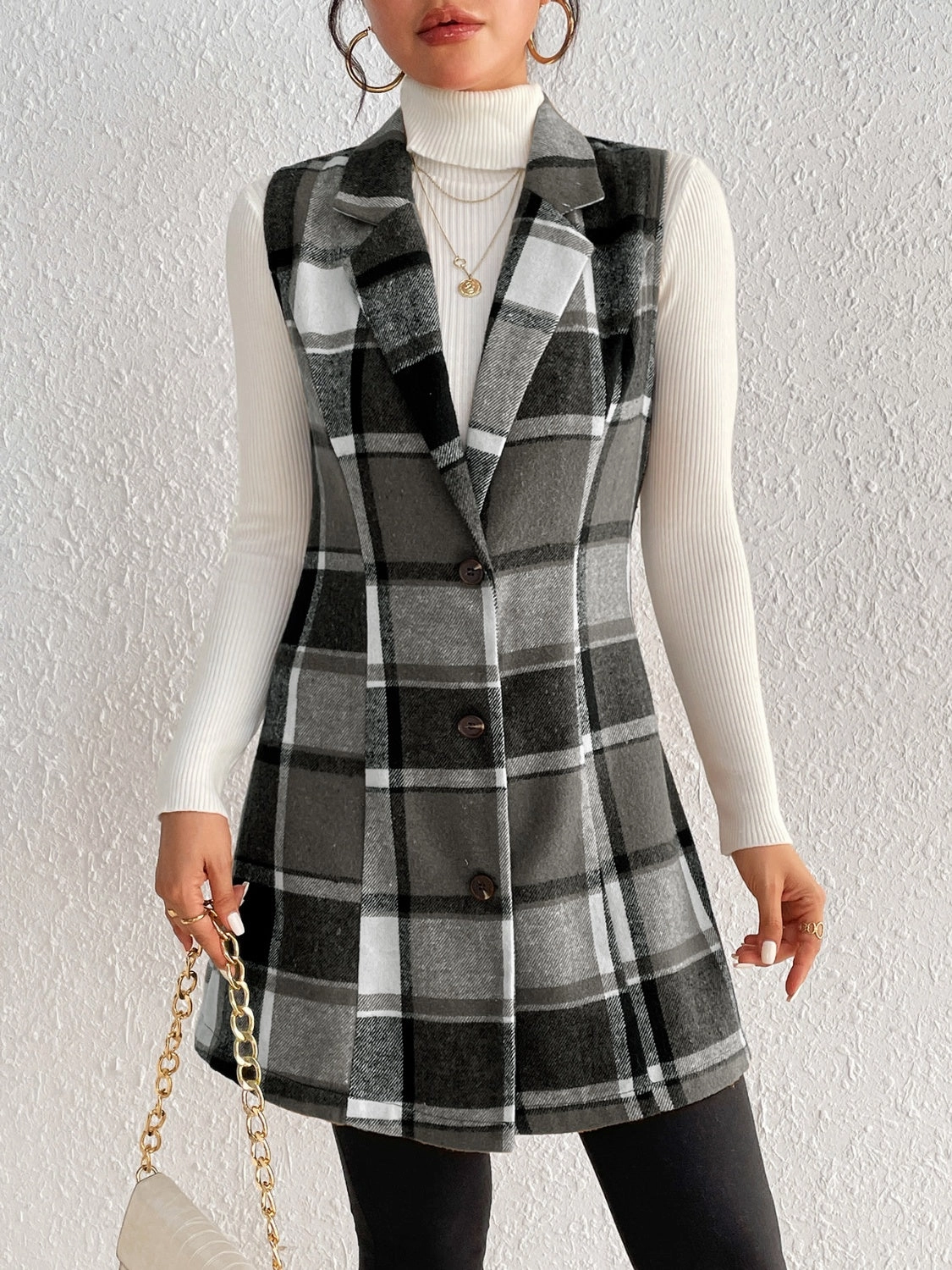 Honey Plaid Button Up Vest Coat Big Clearance Event Daily Clearance Deal