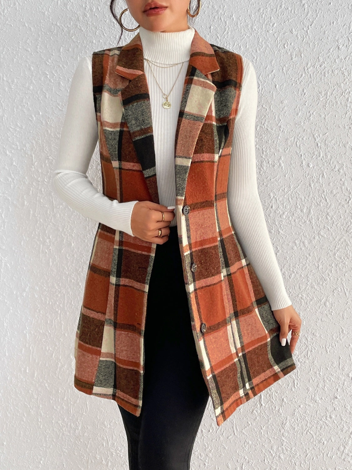MustHave Deals Grab It Now Honey Plaid Button Up Vest Coat