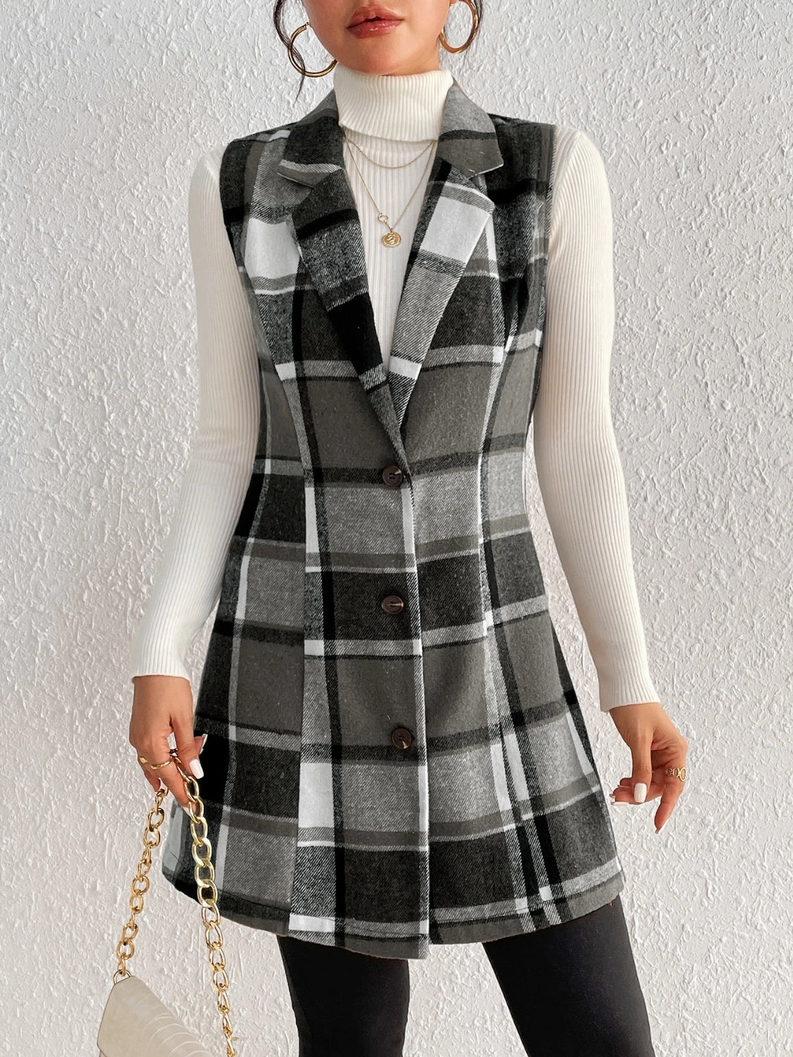Weekend Sale Special Honey Plaid Button Up Vest Coat