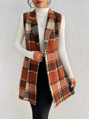MustHave Deals Grab It Now Honey Plaid Button Up Vest Coat