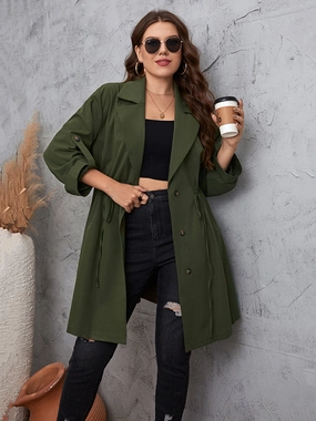Honey Plus Size Lapel Collar Roll-Tab Sleeve Trench Coat Big Savings Today Exclusive Holiday Deal