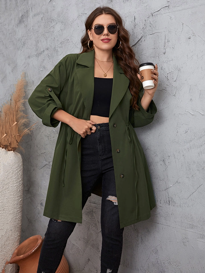 Honey Plus Size Lapel Collar Roll-Tab Sleeve Trench Coat Big Savings Today Exclusive Holiday Deal