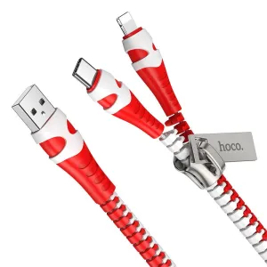 Hoco U97 Zipper 2-In-1 Usb To Lightning / Type-C Charging Cable - Red White Instant Discount Clearance Event