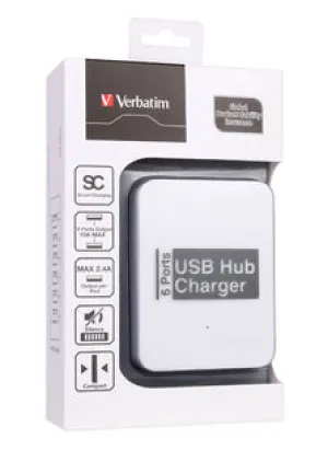 Hot Sale Alert Verbatim 64869 6 Ports Usb Charger White