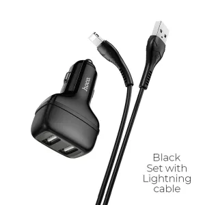 Hoco Z36 Leader Car Charger Dual Port Set With Lightning Cable Gift Sale Event