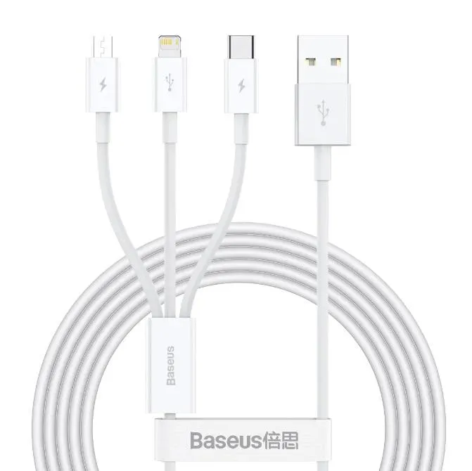 Baseus Superior Series Fast Charging Data Cable Usb To M L C 3.5A 1M Stellar White MustShop Sale Big Hot Sale