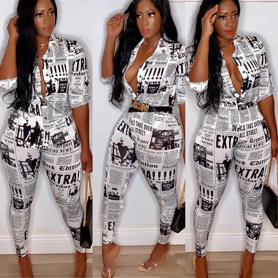 Today Only Special Grab Save Today Land Of Nostalgia Plus Size Newspaper Print Women'S Fall Jumpsuit Set By Land Of Nostalgia