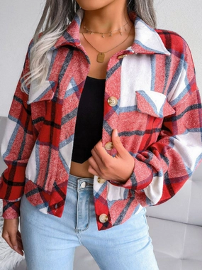 GiftWorthy Sale Last Chance Offer Plaid Collared Neck Drop Shoulder Jacket
