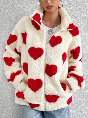 Heart Zip Up Drop Shoulder Furry Jacket Deal Frenzy Today Shop Grab Now