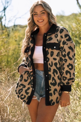 Leopard Button Up Long Sleeve Jacket Exclusive Deal Inside