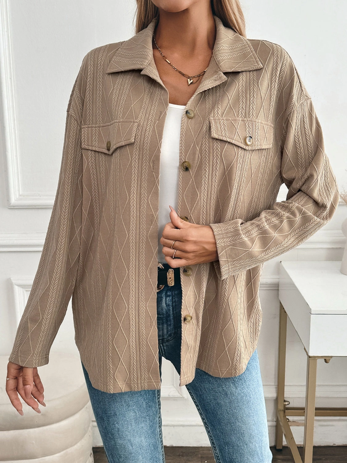 Price Drop Alert EndofWeek Deals Textured Collared Neck Button Down Shacket