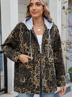 Clearance Event Alert Shop Hot Picks Leopard Button Up Drop Shoulder Denim Jacket