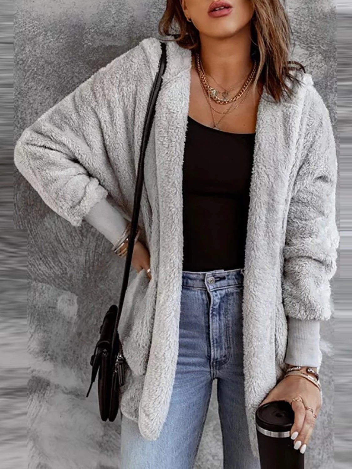 MustHave Gift Ideas Open Front Hooded Faux Fur Outwear With Pockets