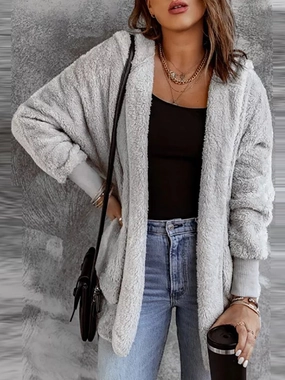 MustHave Gift Ideas Open Front Hooded Faux Fur Outwear With Pockets