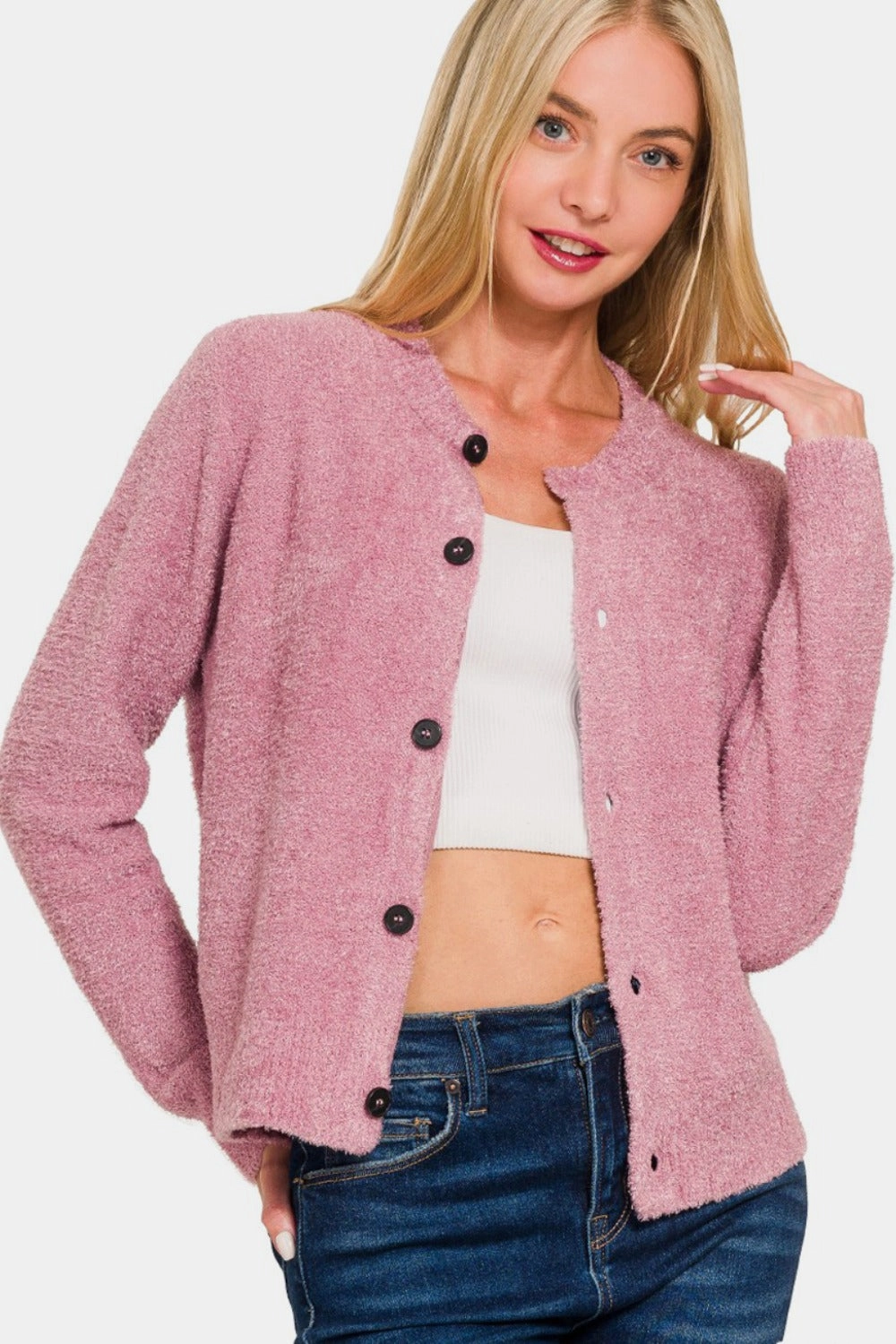 Big Savings Today Hot Sale Alert Zenana Button Down Long Sleeve Sweater Cardigan