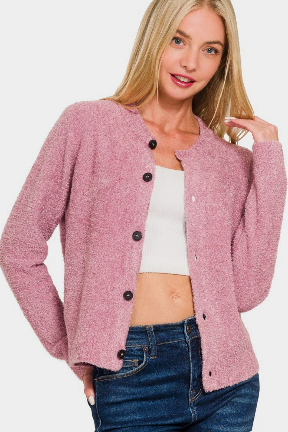 Limited Stock Hot Deal Zenana Button Down Long Sleeve Sweater Cardigan