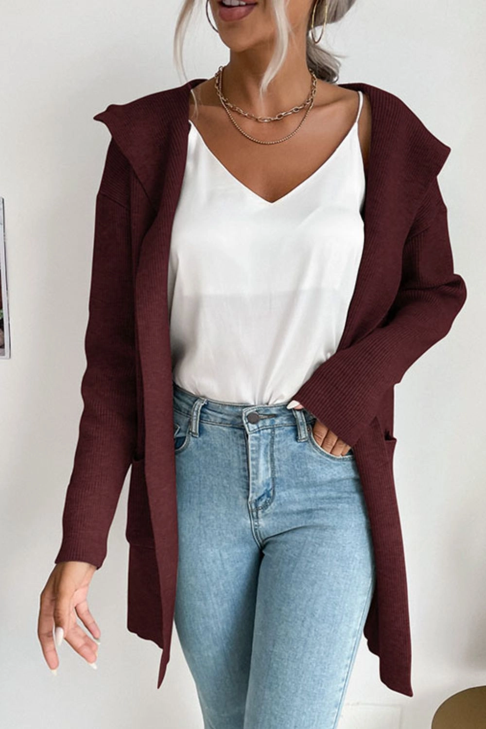 Perfee Ribbed Open Front Hooded Cardigan With Pockets Save Big Online Perfect Gift Sale
