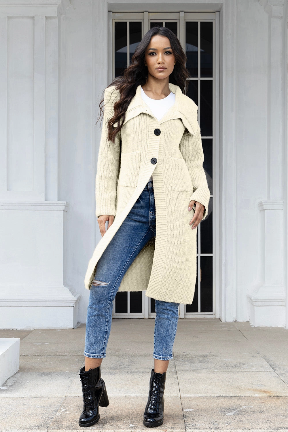 Online Exclusive Deal Trending Now Discount Pocketed Button Up Collared Neck Cardigan