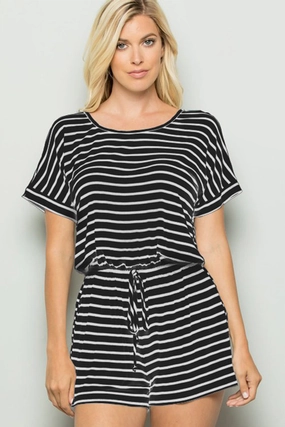Clearance Blowout Heimish Full Size Striped Round Neck Short Sleeve Romper