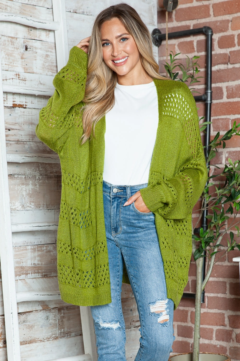 Openwork Open Front Long Sleeve Cardigan Biggest Savings Now Grab It Before Gone