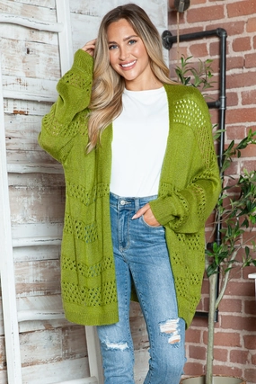 Openwork Open Front Long Sleeve Cardigan Surprise Offer Now