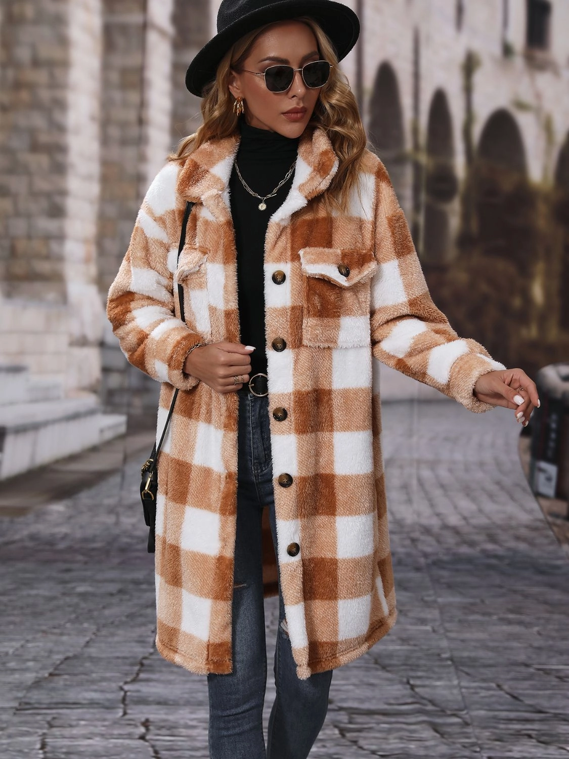 Plaid Collared Neck Button Down Coat Best Seller Discount Hot Sale Alert